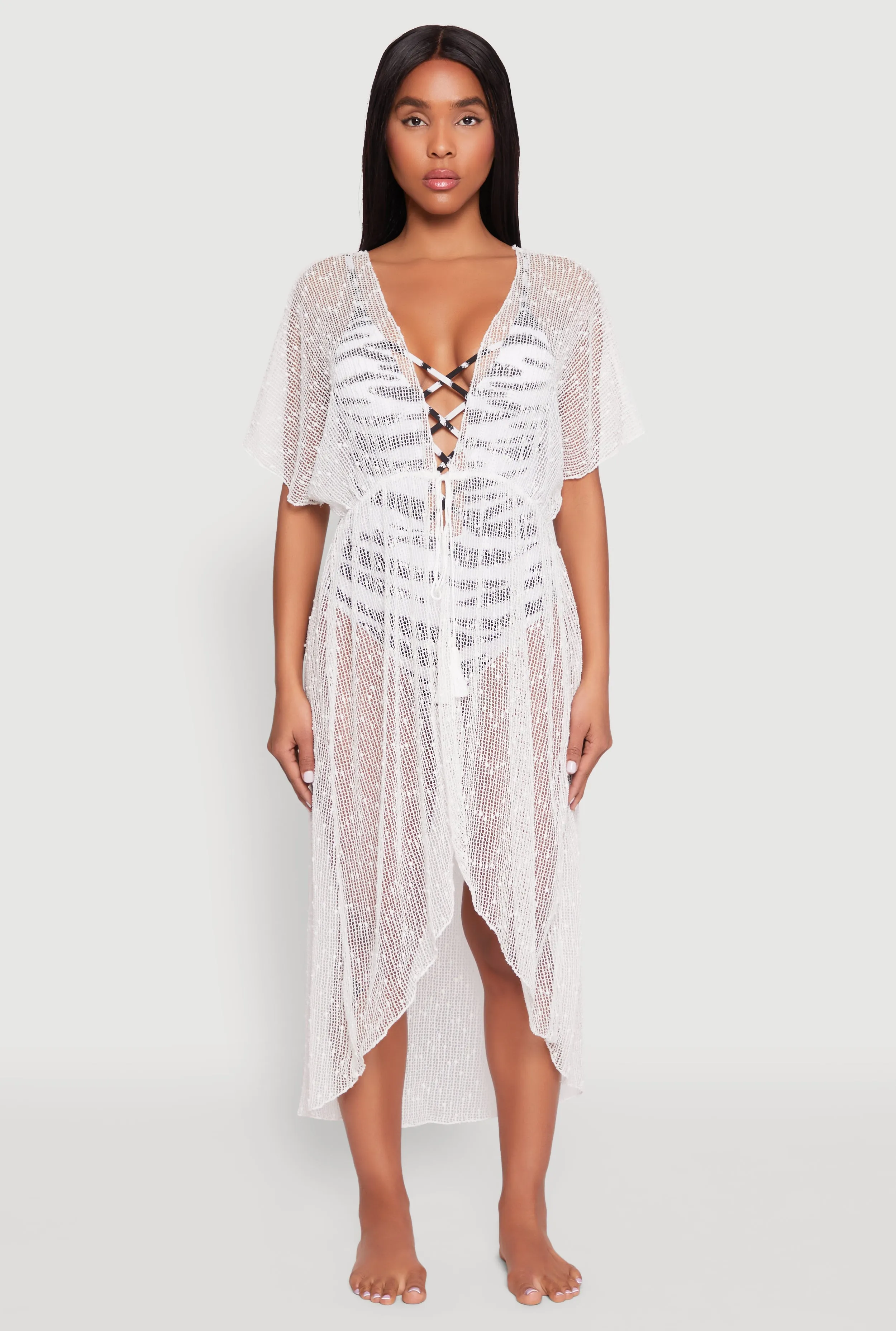 Popcorn Knit Tie Front Cover Up Kimono sold by Rainbow product image thumbnail 2