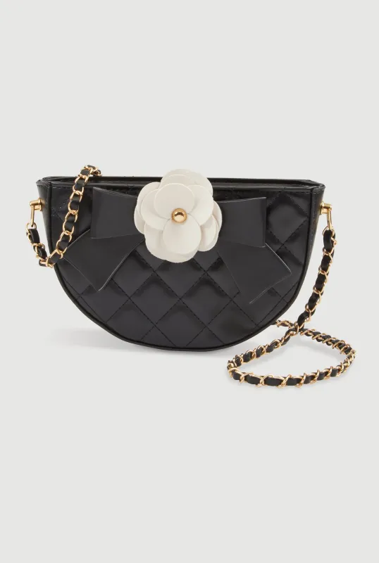 Flower Bow Detail Quilted Crossbody Bag sold by Rainbow