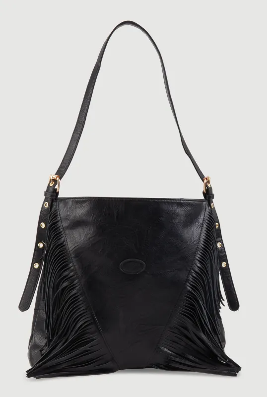 Faux Leather Fringe Hobo Bag sold by Rainbow