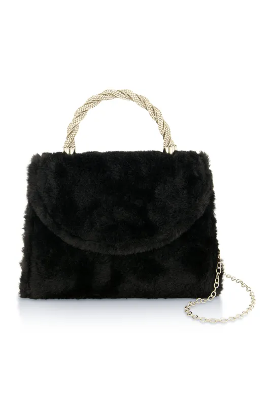 Rhinestone Handle Faux Fur Handbag sold by Rainbow