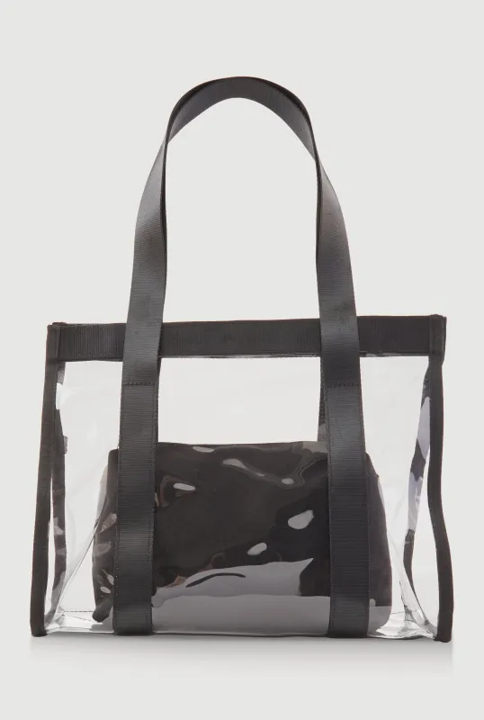 Contrast Trim Clear Tote Bag with Pouch sold by Rainbow