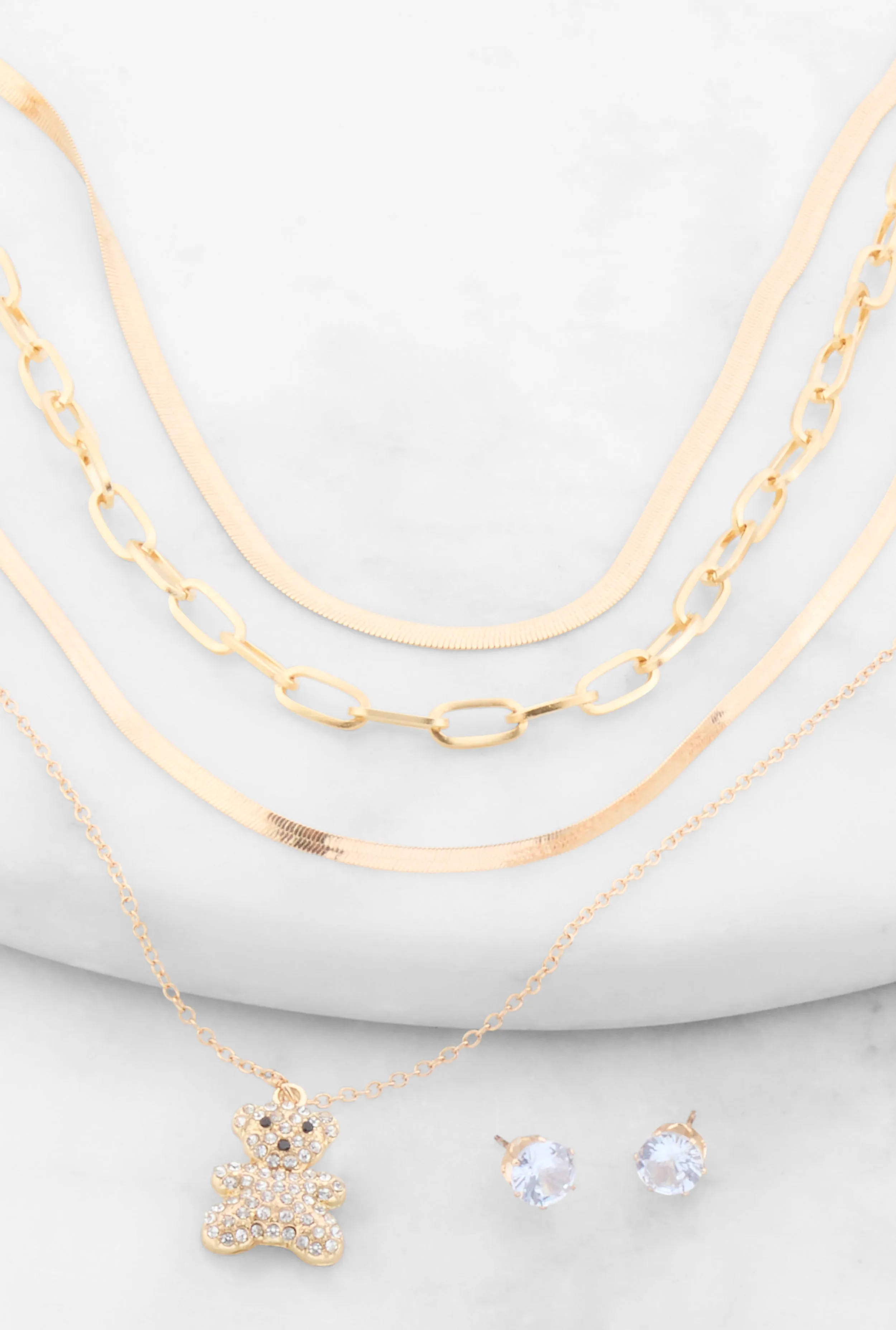 Teddy Bear Charm Layered Necklace and Cubic Zirconia Earrings sold by Rainbow product image thumbnail 2