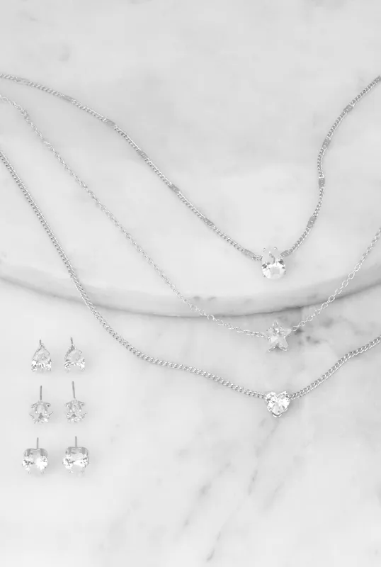 Cubic Zirconia Layered Necklace and Stud Earrings sold by Rainbow
