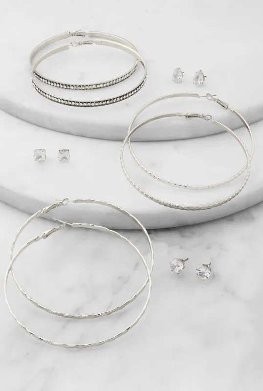 Cubic Zirconia Stud and Hoop Earrings Set of 6 sold by Rainbow