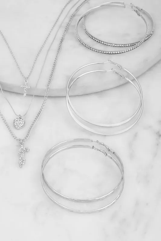 Love Rhinestone Layered Necklace and Hoop Earrings sold by Rainbow