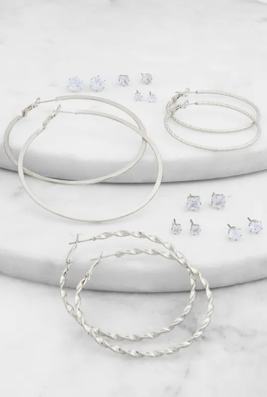 Assorted Hoop Earrings and Cubic Zirconia Stud Earrings Set of 9 sold by Rainbow
