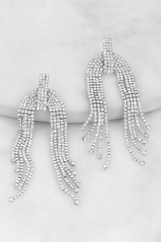 Rhinestone Fringe Chandelier Earrings sold by Rainbow