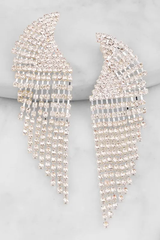 Curved Rhinestone Fringe Drop Earrings sold by Rainbow