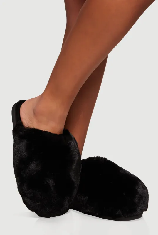 Faux Fur Round Toe Slippers sold by Rainbow