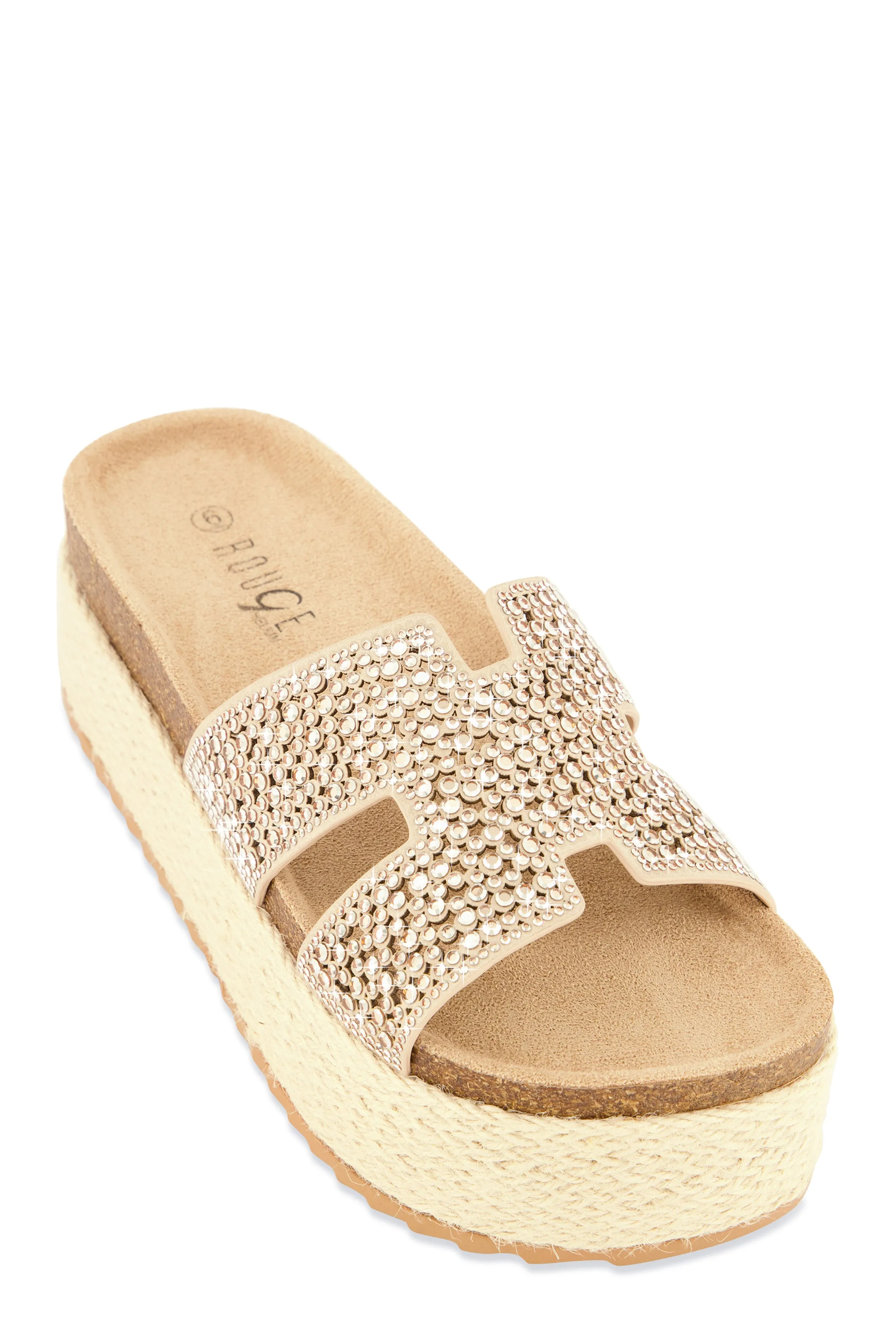Embellished Band Espadrille Platform Slide Sandals sold by Rainbow