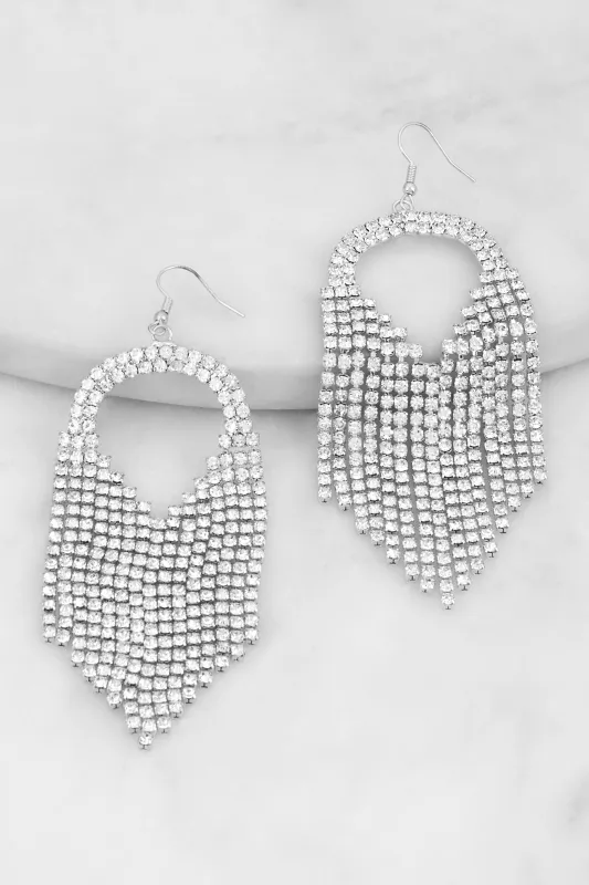 Rhinestone Teardrop Fringe Earrings sold by Rainbow