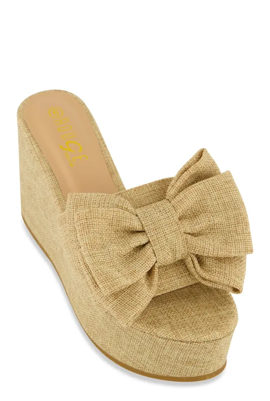 Double Bow Band Wedge Slide Sandals sold by Rainbow
