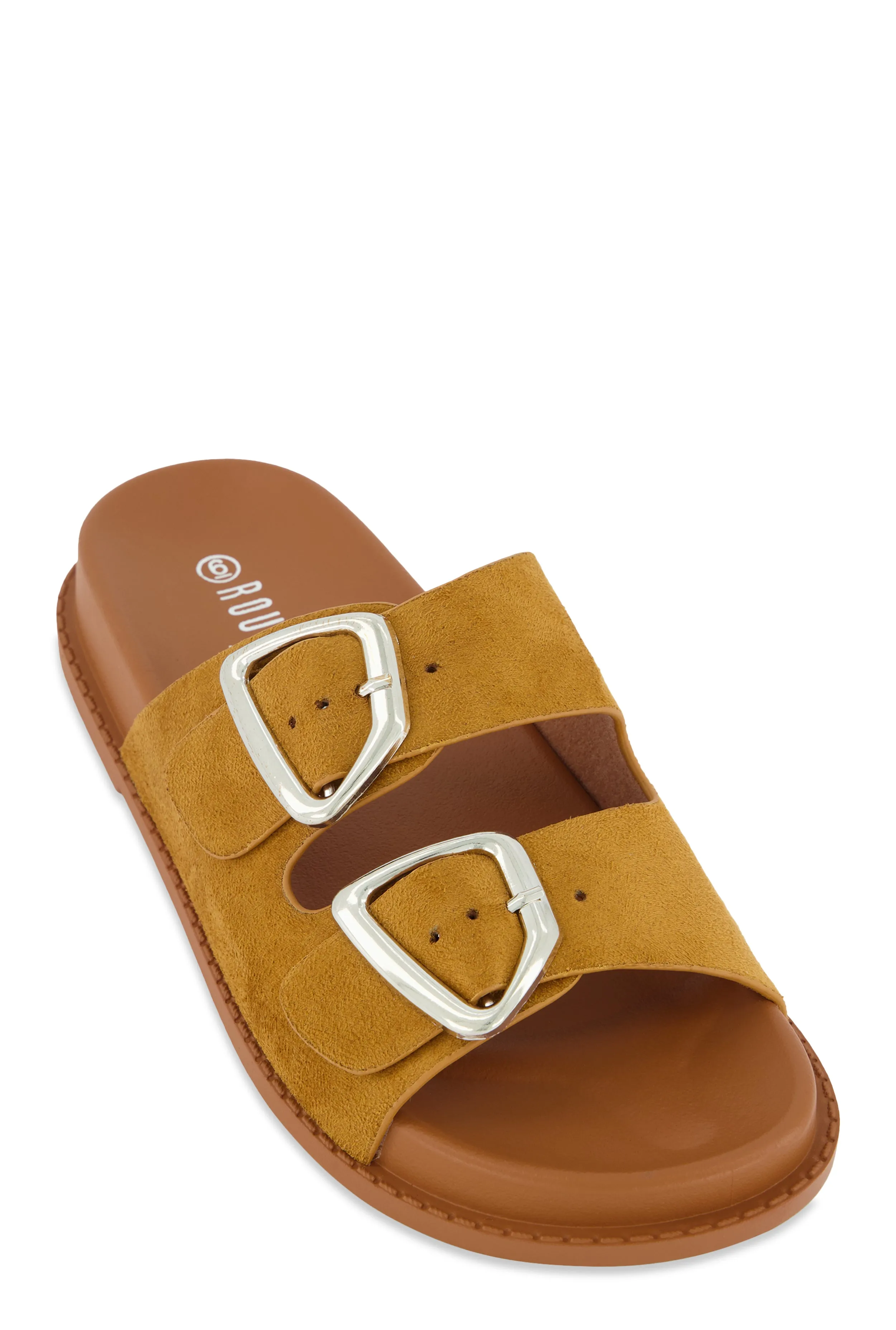 Faux Suede Double Buckle Band Slide Sandals sold by Rainbow product image thumbnail 2