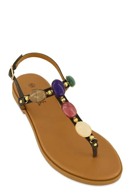 Gemstone Buckle Strap Thong Sandals sold by Rainbow