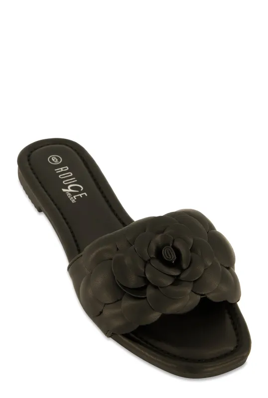 Faux Leather Flower Band Slide Sandals sold by Rainbow