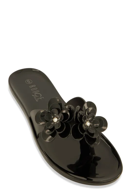 Jelly Rhinestone Flower Detail Thong Sandals sold by Rainbow