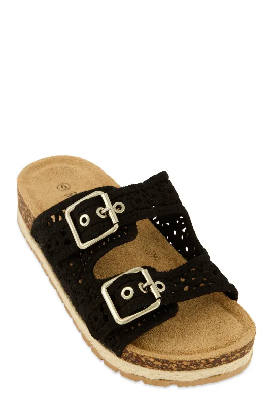 Crochet Double Buckle Espadrille Footbed Sandals sold by Rainbow