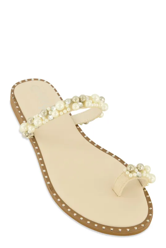 Faux Pearl Rhinestone Toe Loop Slide Sandals sold by Rainbow