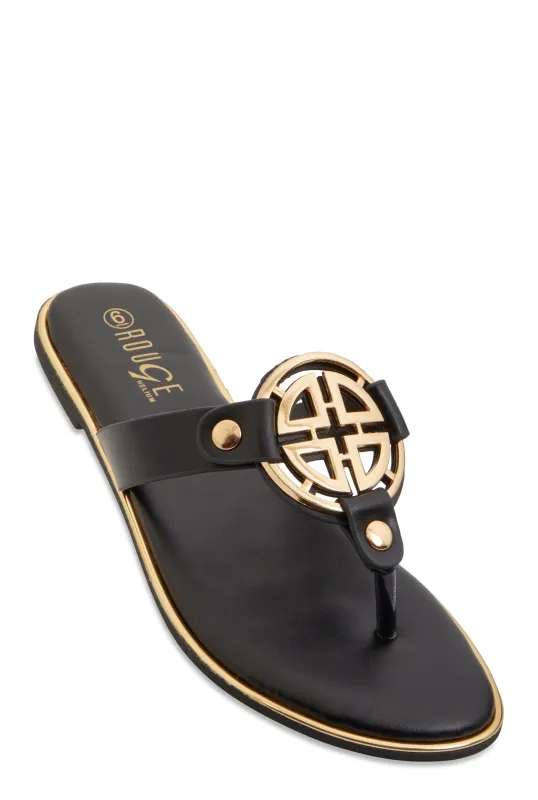 Metallic Geometric Pendant Thong Slide Sandals sold by Rainbow