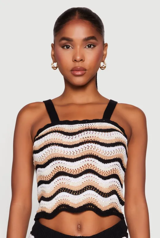 Wavy Striped Crochet Crop Top sold by Rainbow