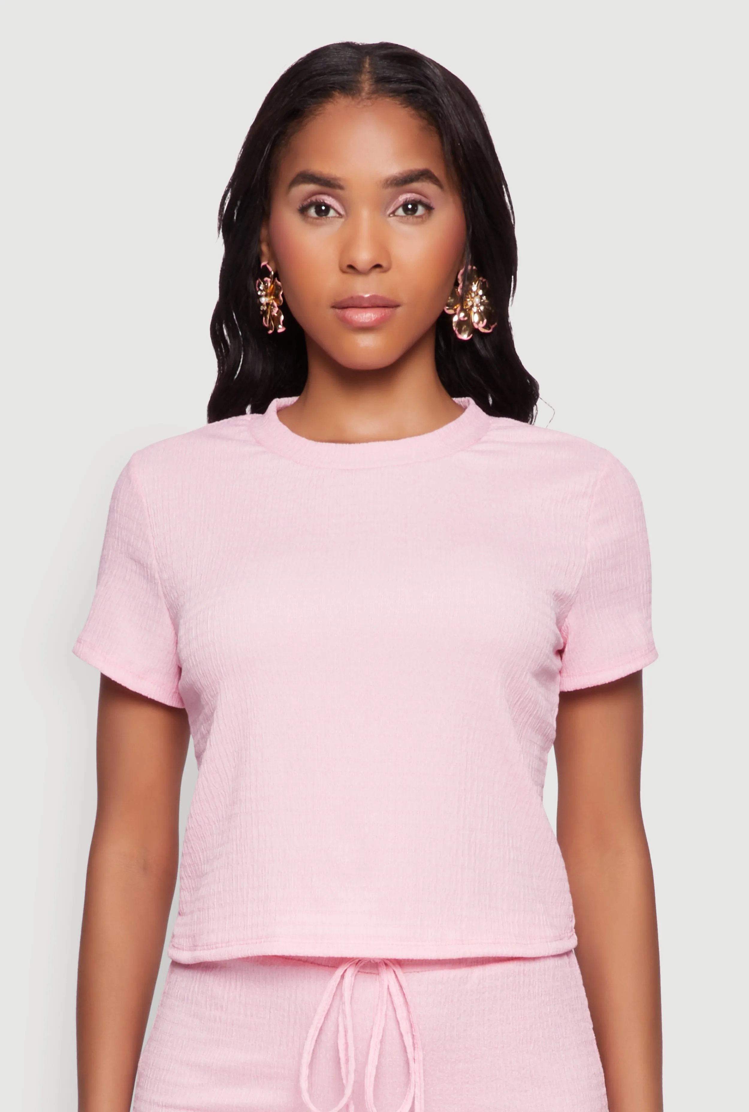 Trendy Textured Knit Cropped Crew Neck Top sold by Rainbow product image thumbnail 4