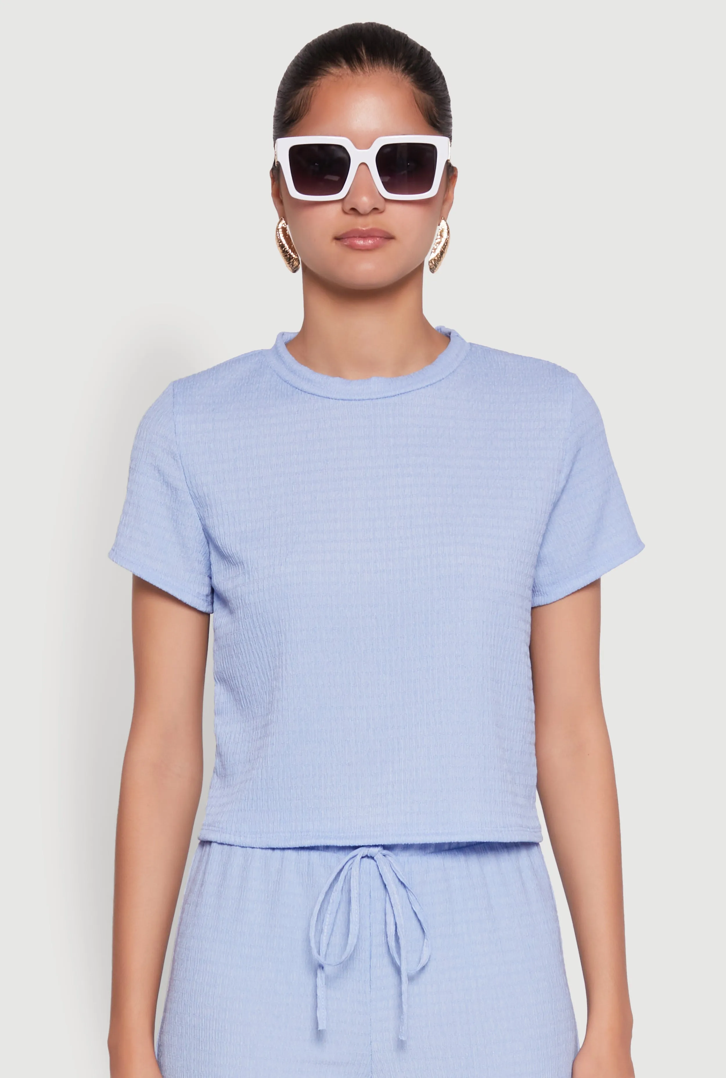 Trendy Textured Knit Cropped Crew Neck Top sold by Rainbow product image thumbnail 3