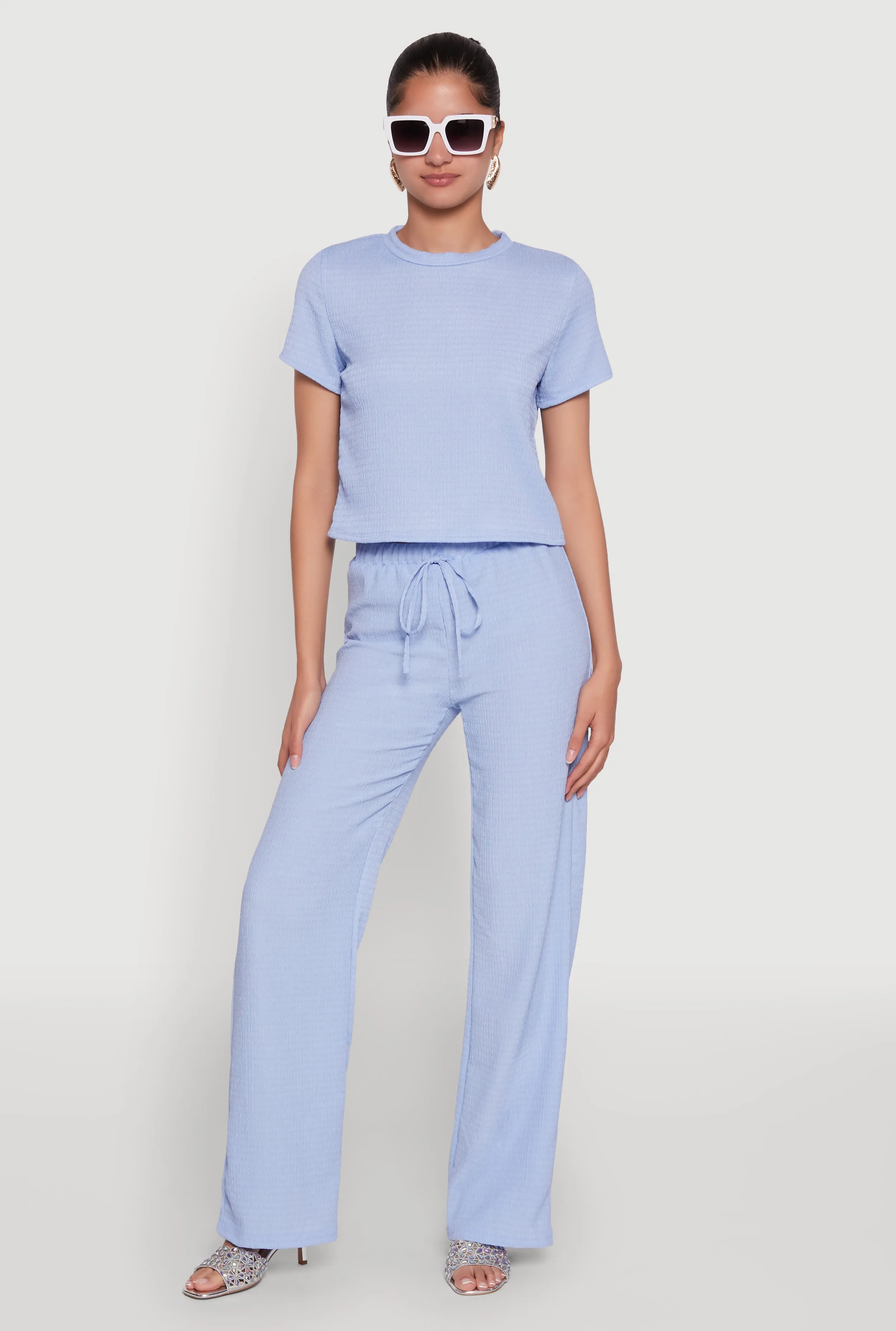 Casual Textured Knit Straight Leg Pants with Faux Drawstring sold by Rainbow product image thumbnail 3