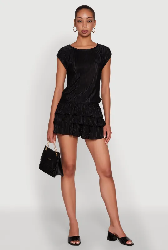 Chic Plisse High Waisted Tiered Mini Skirt sold by Rainbow