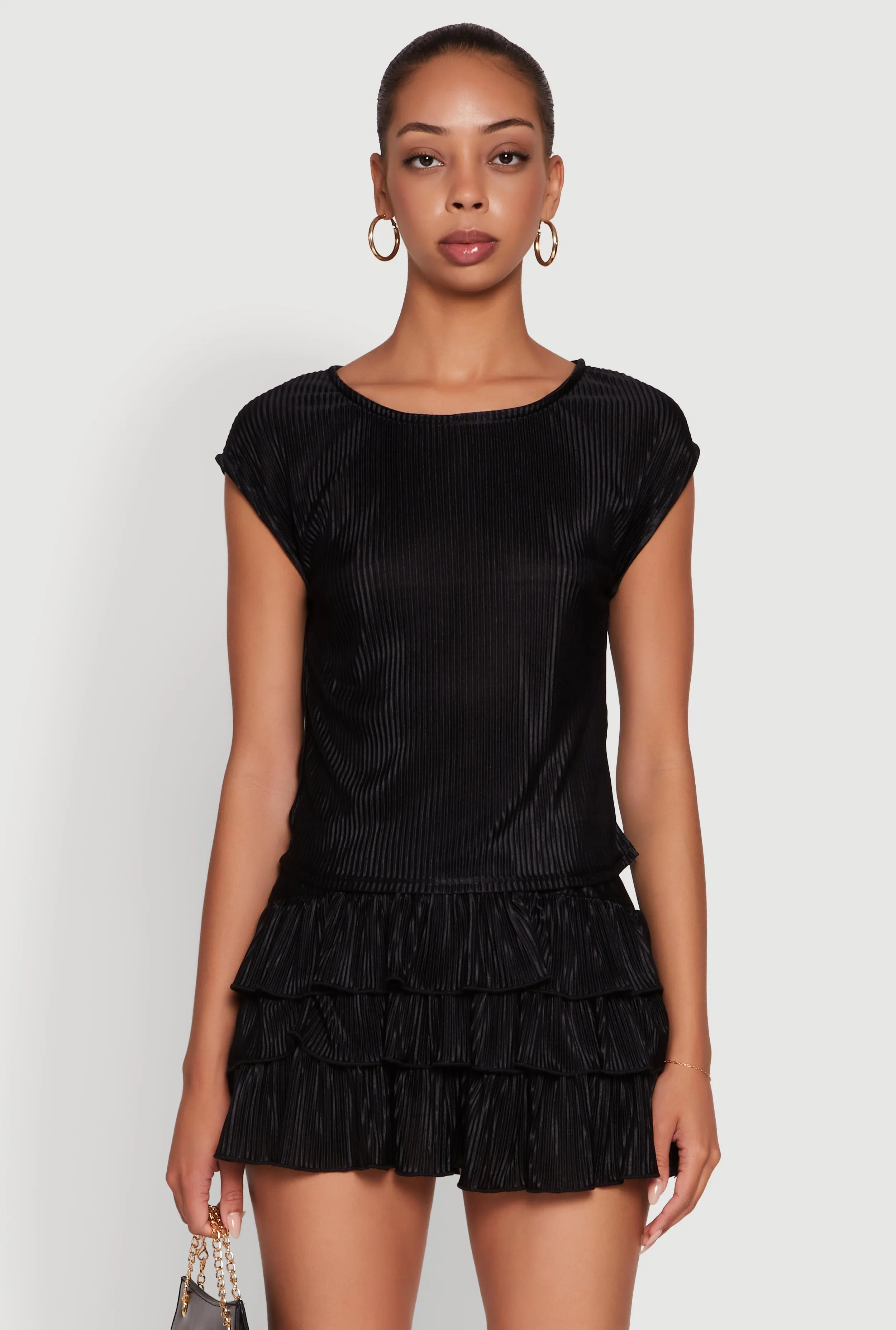 Plisse High Neck Cap Sleeve Top sold by Rainbow