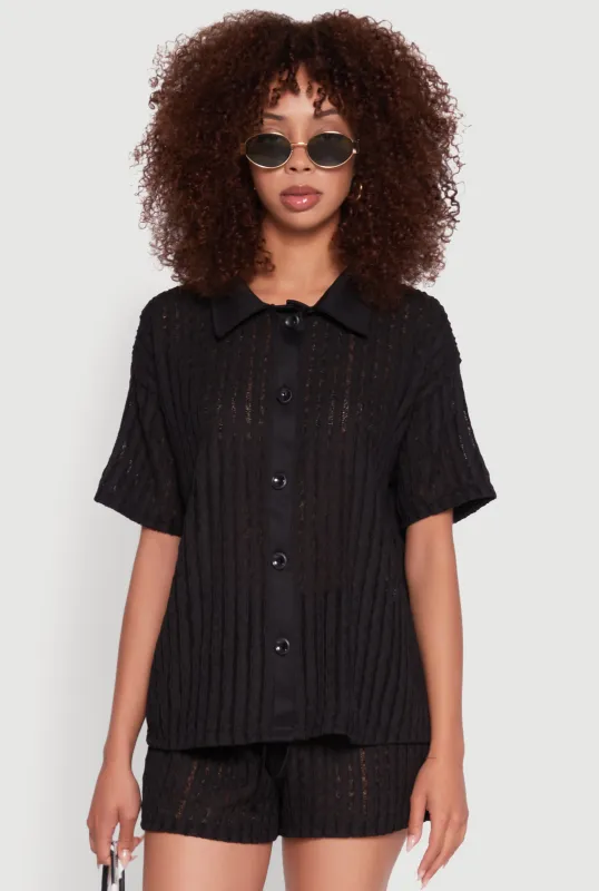 Trendy Textured Knit Shadow Stripe Shirt sold by Rainbow