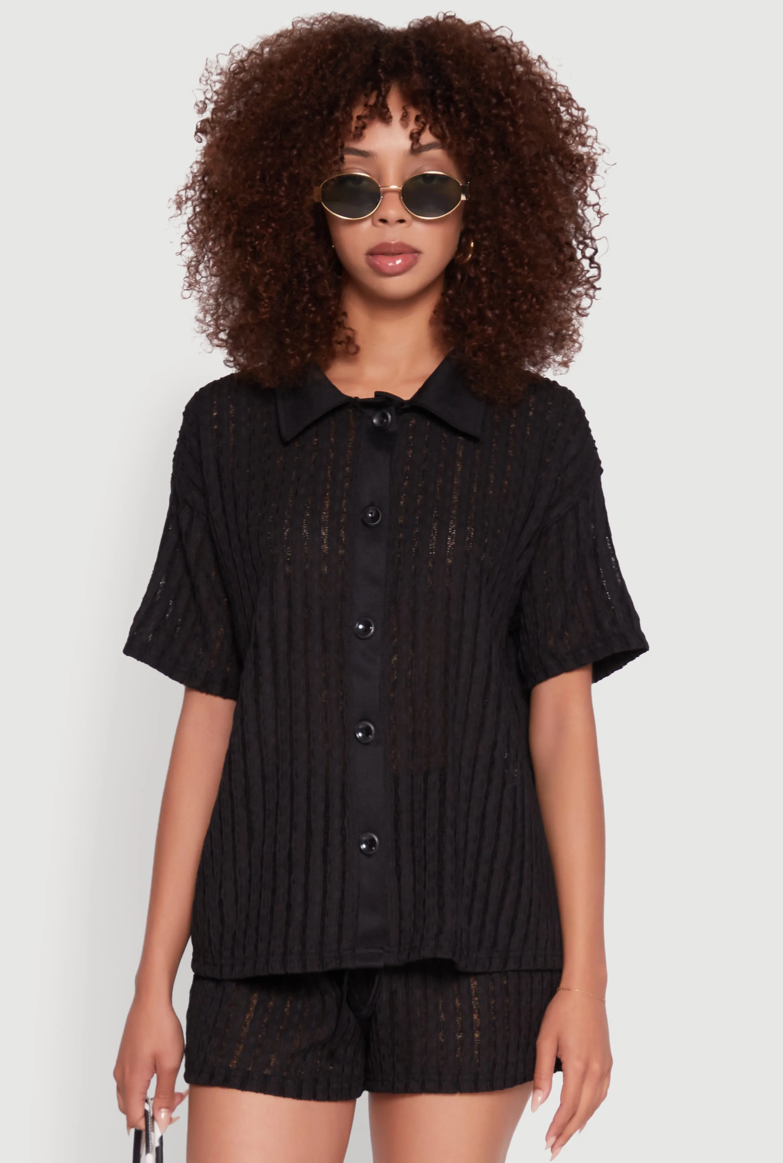Trendy Textured Knit Shadow Stripe Shirt sold by Rainbow