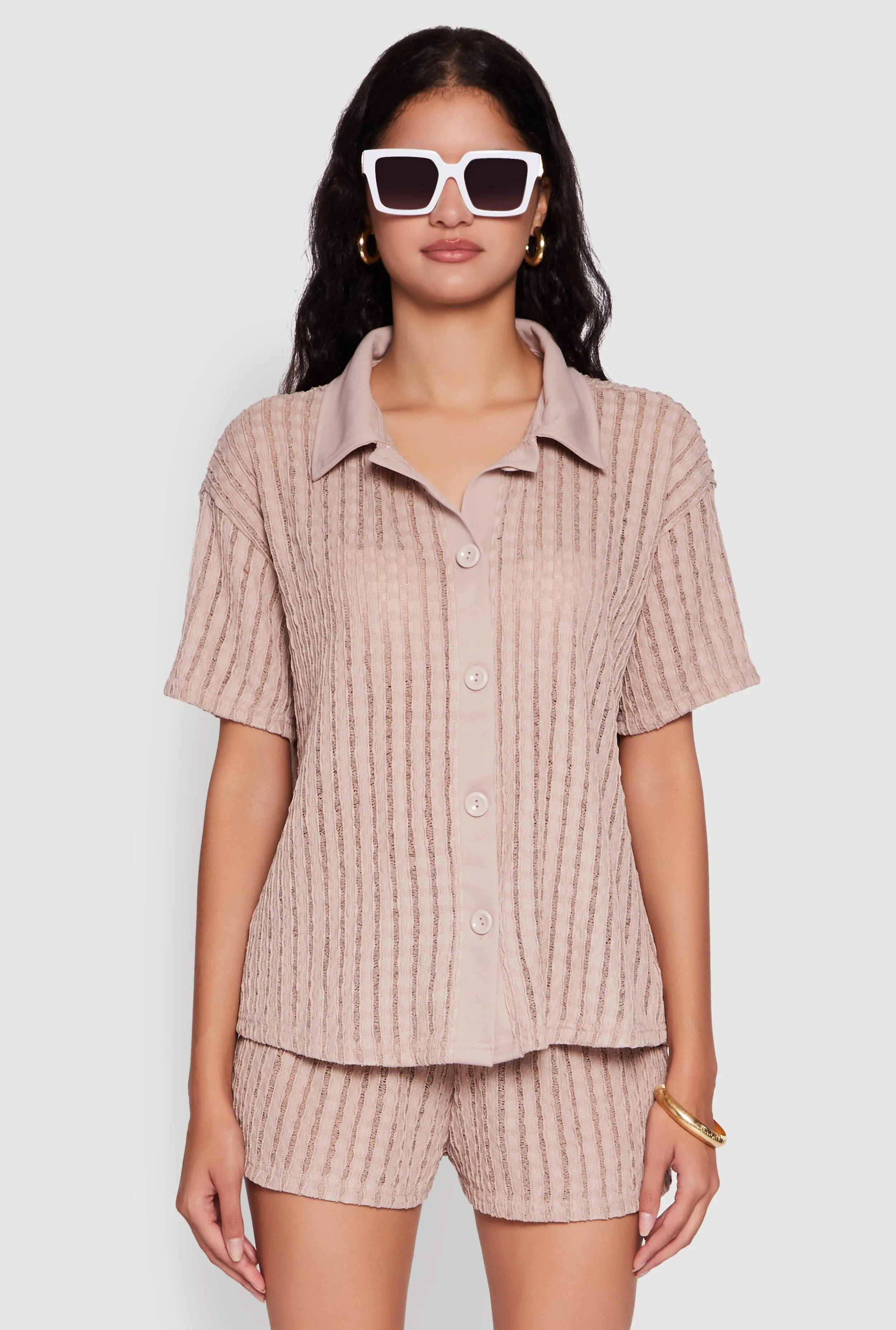 Trendy Textured Knit Shadow Stripe Shirt sold by Rainbow product image thumbnail 3