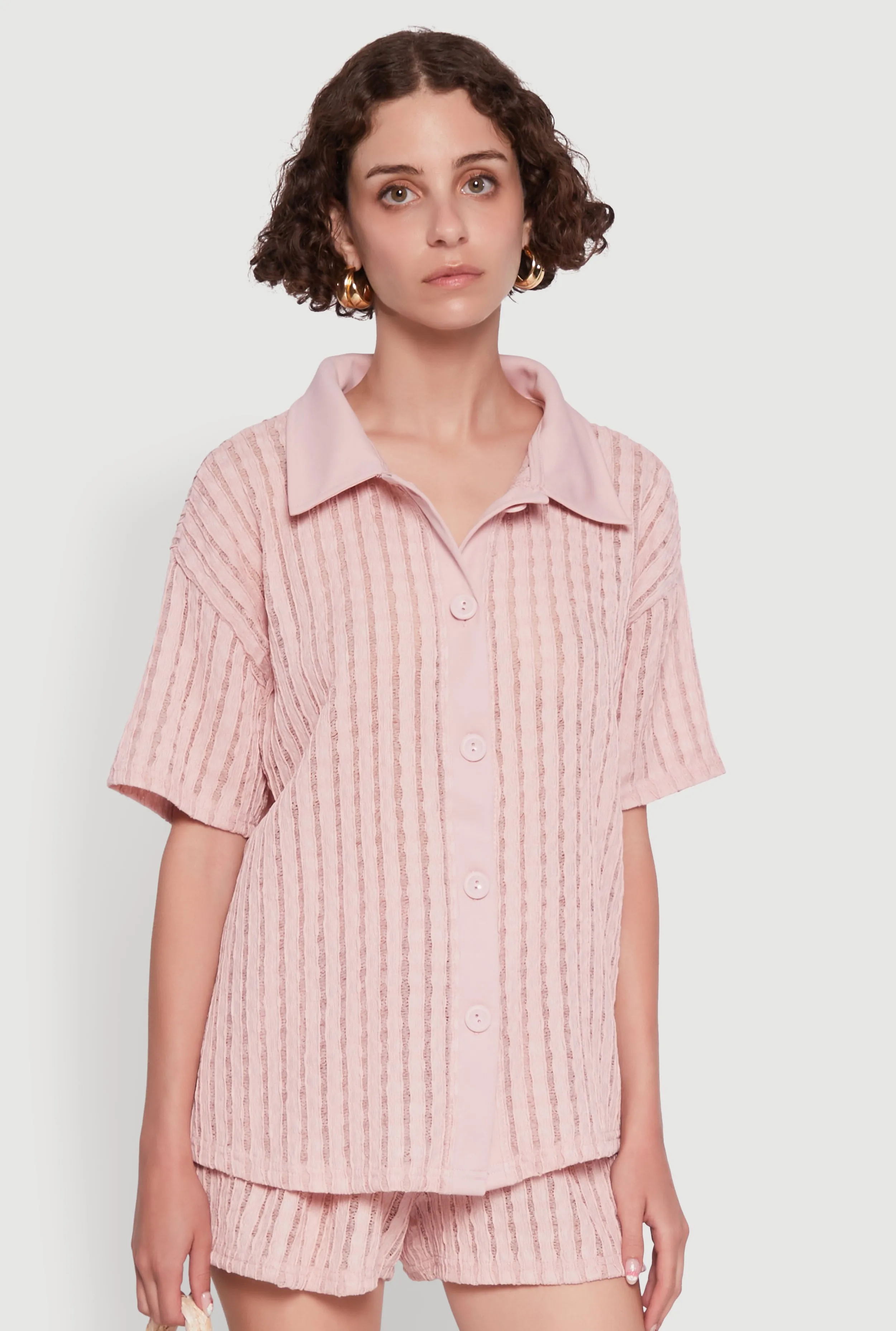 Trendy Textured Knit Shadow Stripe Shirt sold by Rainbow product image thumbnail 4