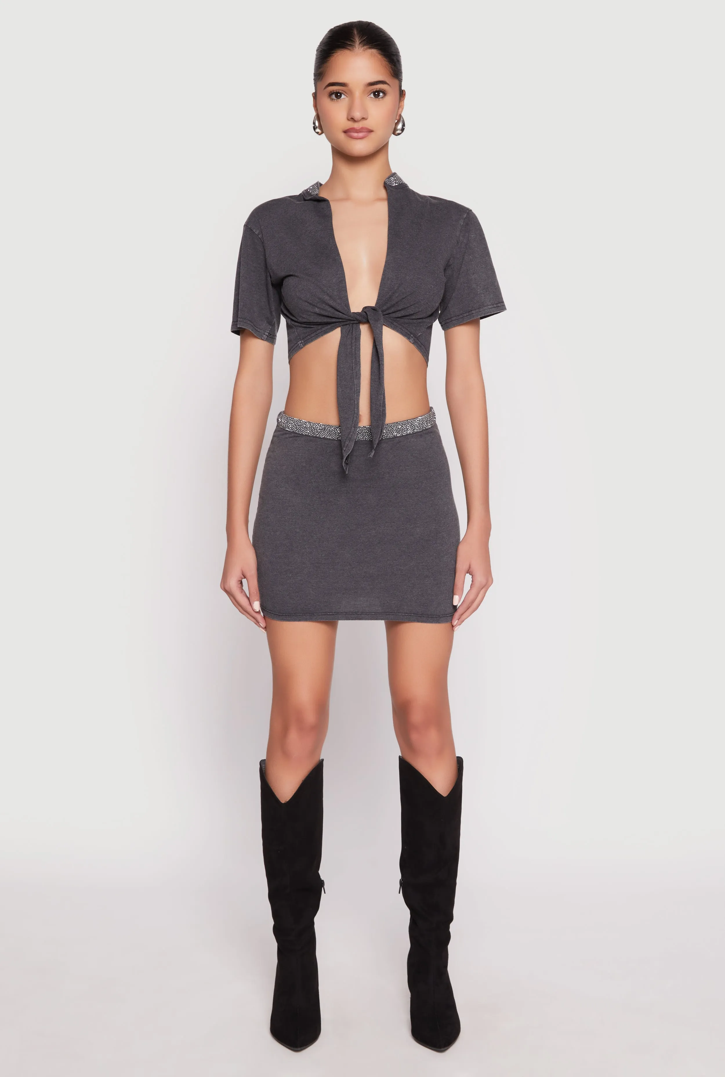 Rhinestone Waist Mini Skirt sold by Rainbow