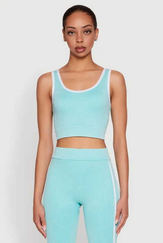 Mineral Wash Contrast Trim V Neck Cropped Tank Top sold by Rainbow