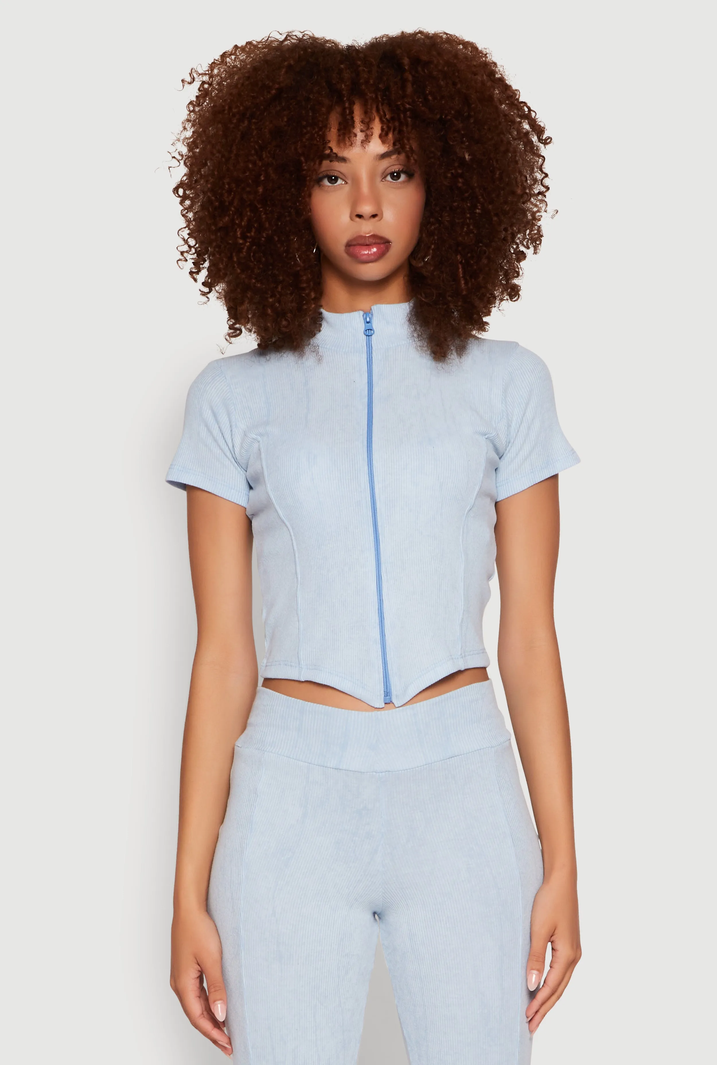 Ribbed Knit Mineral Wash Zip Front Top sold by Rainbow product image thumbnail 4