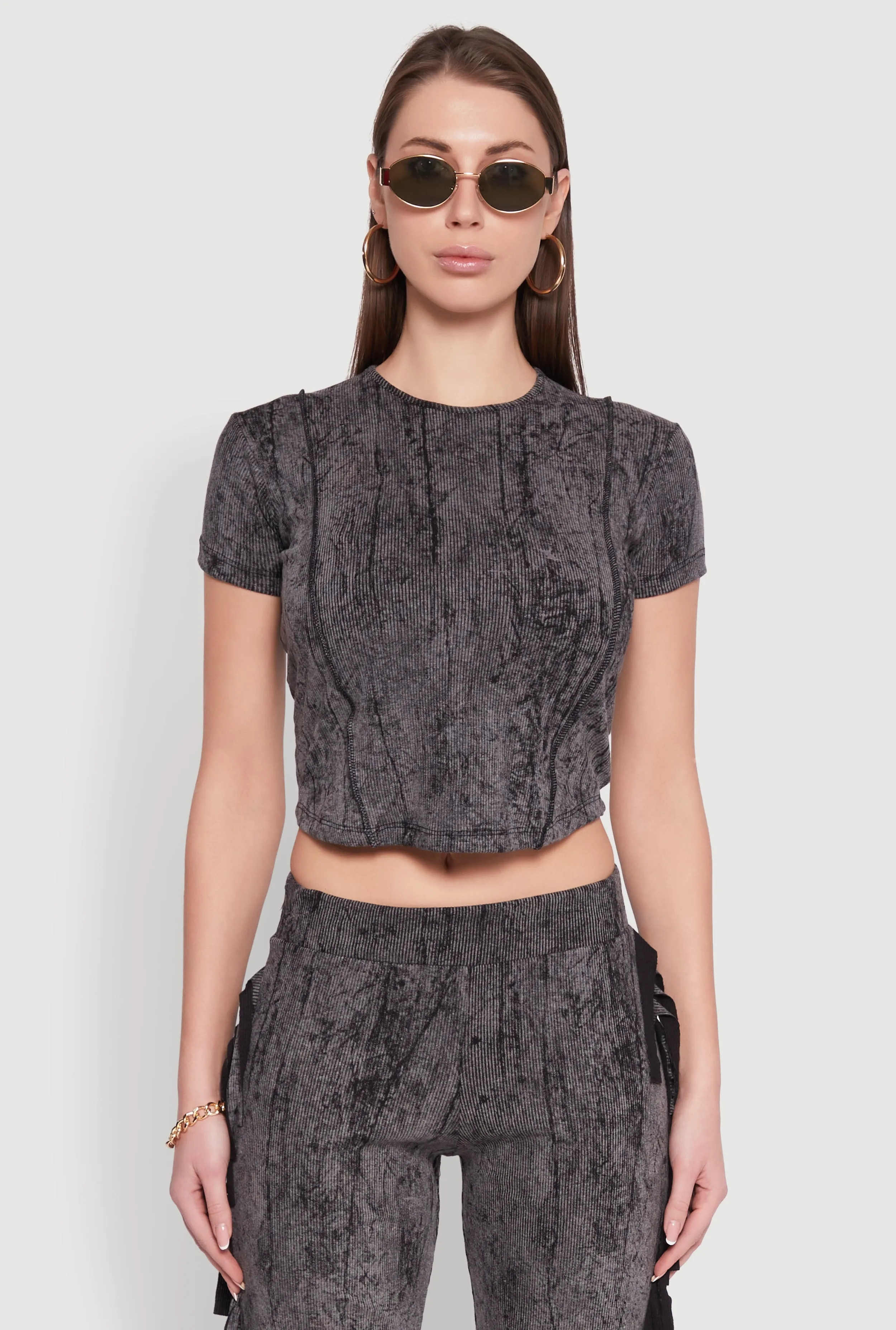 Mineral Wash Pintuck Short Sleeve Top sold by Rainbow