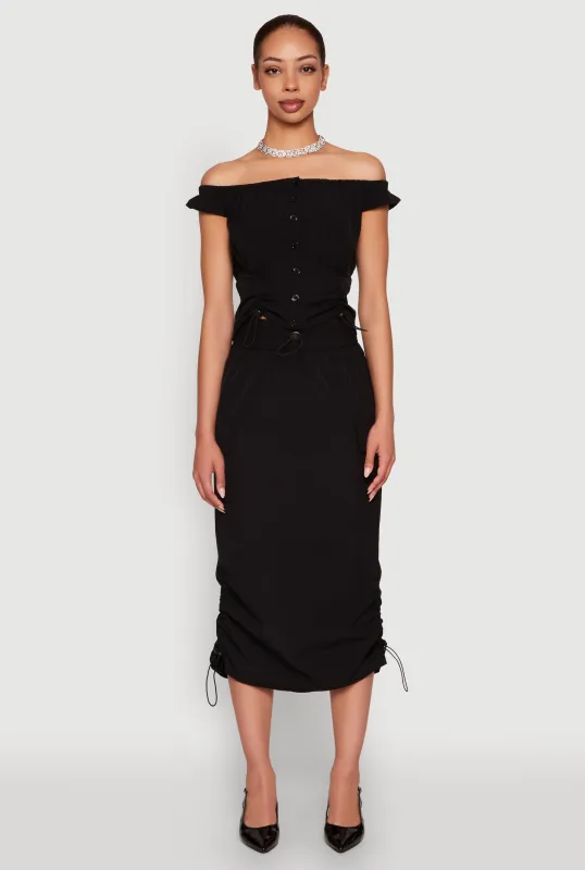 Toggle Drawstring Hem Midi Cargo Skirt sold by Rainbow