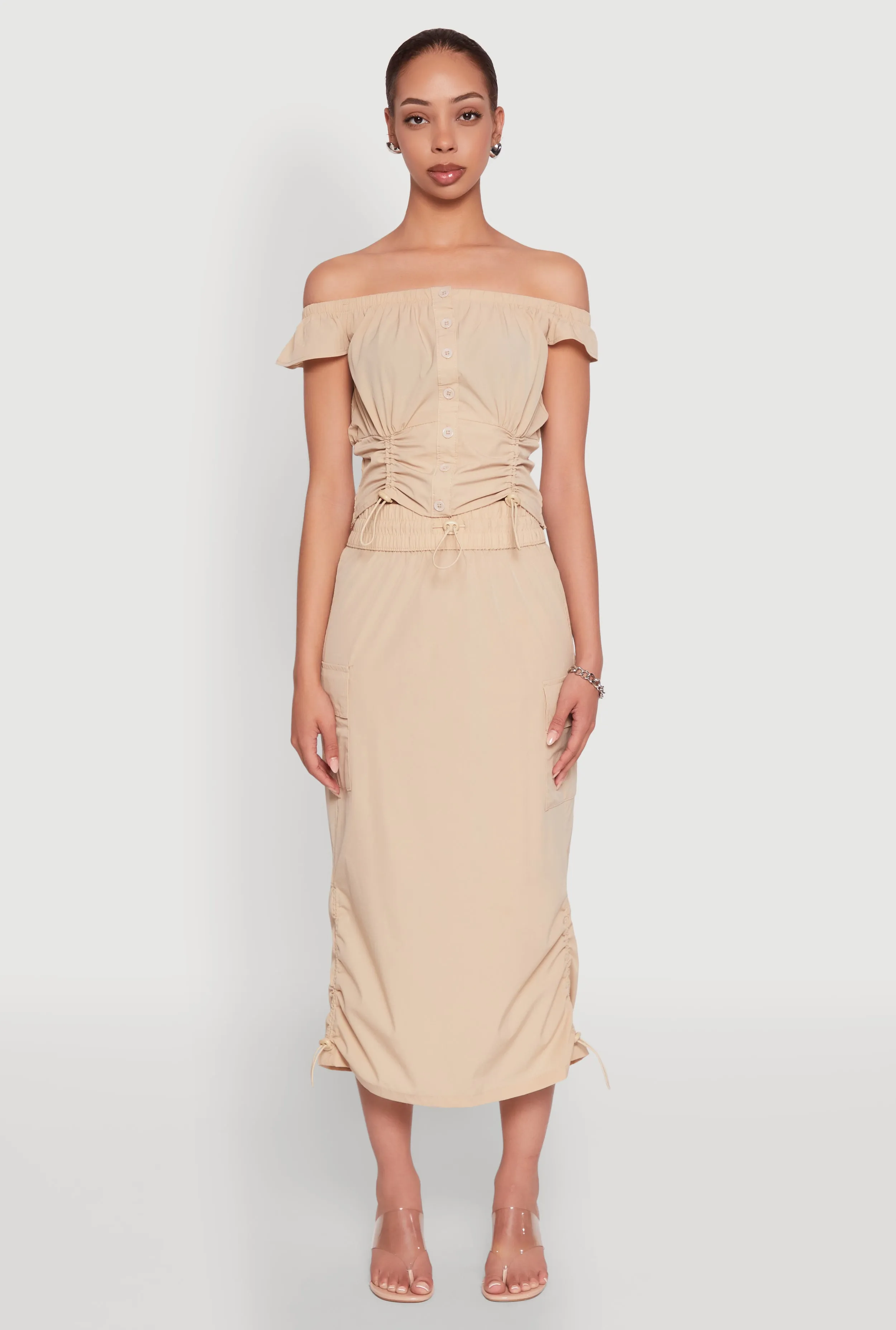 Toggle Drawstring Hem Midi Cargo Skirt sold by Rainbow product image thumbnail 3