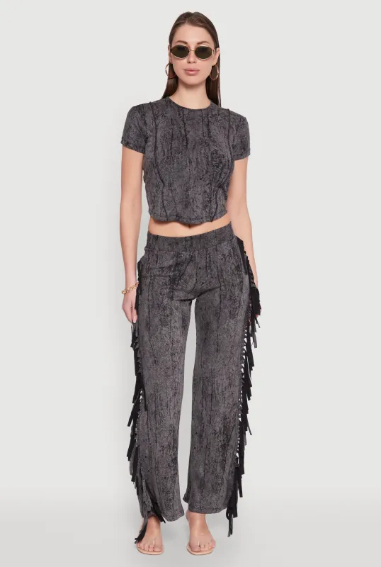 Mineral Wash Rib Knit Fringe Pants sold by Rainbow