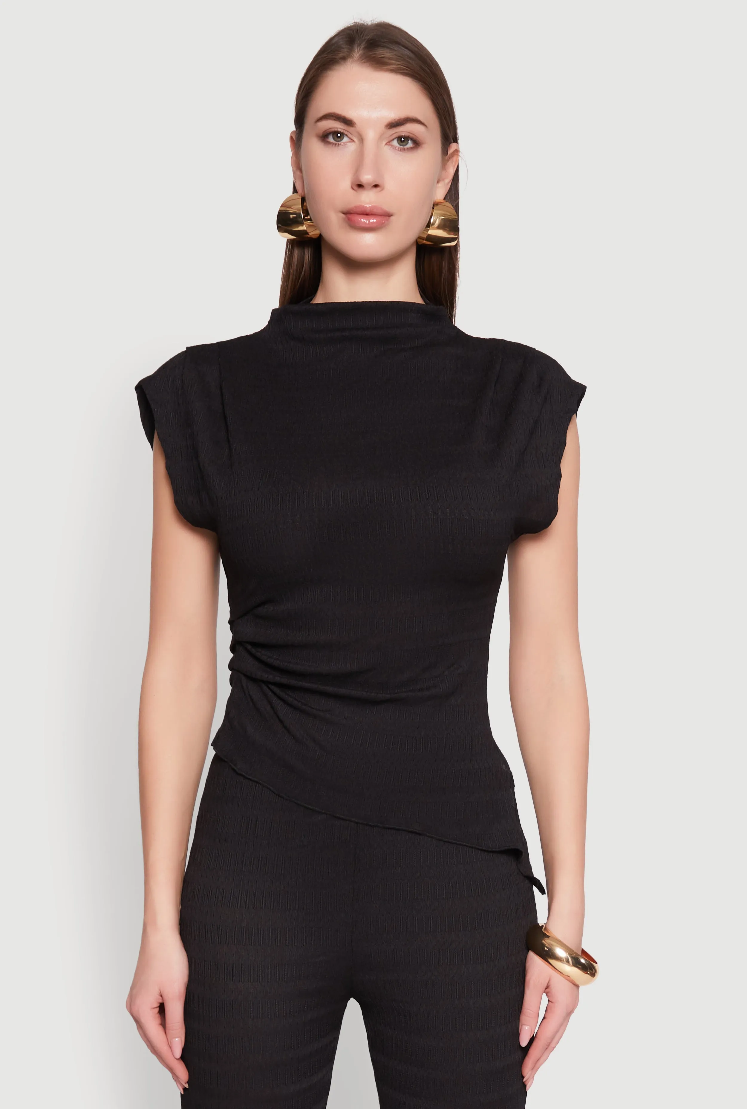 Asymmetrical Hem Cap Sleeve Top sold by Rainbow