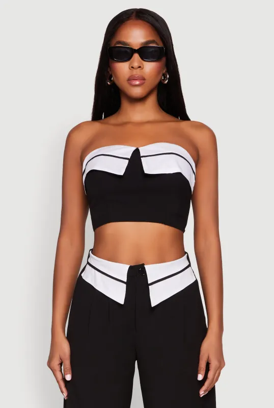 Contrast Trim Fold Over Crop Top sold by Rainbow