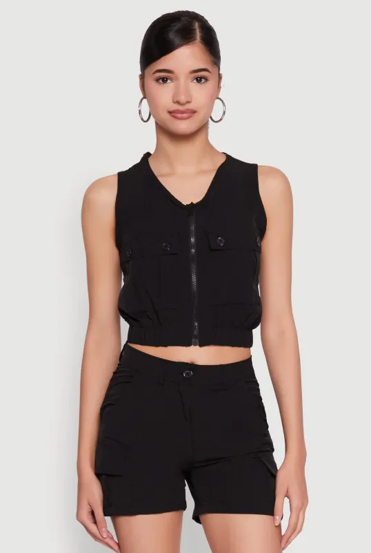 Sleeveless Cargo Pocket Crop Top sold by Rainbow