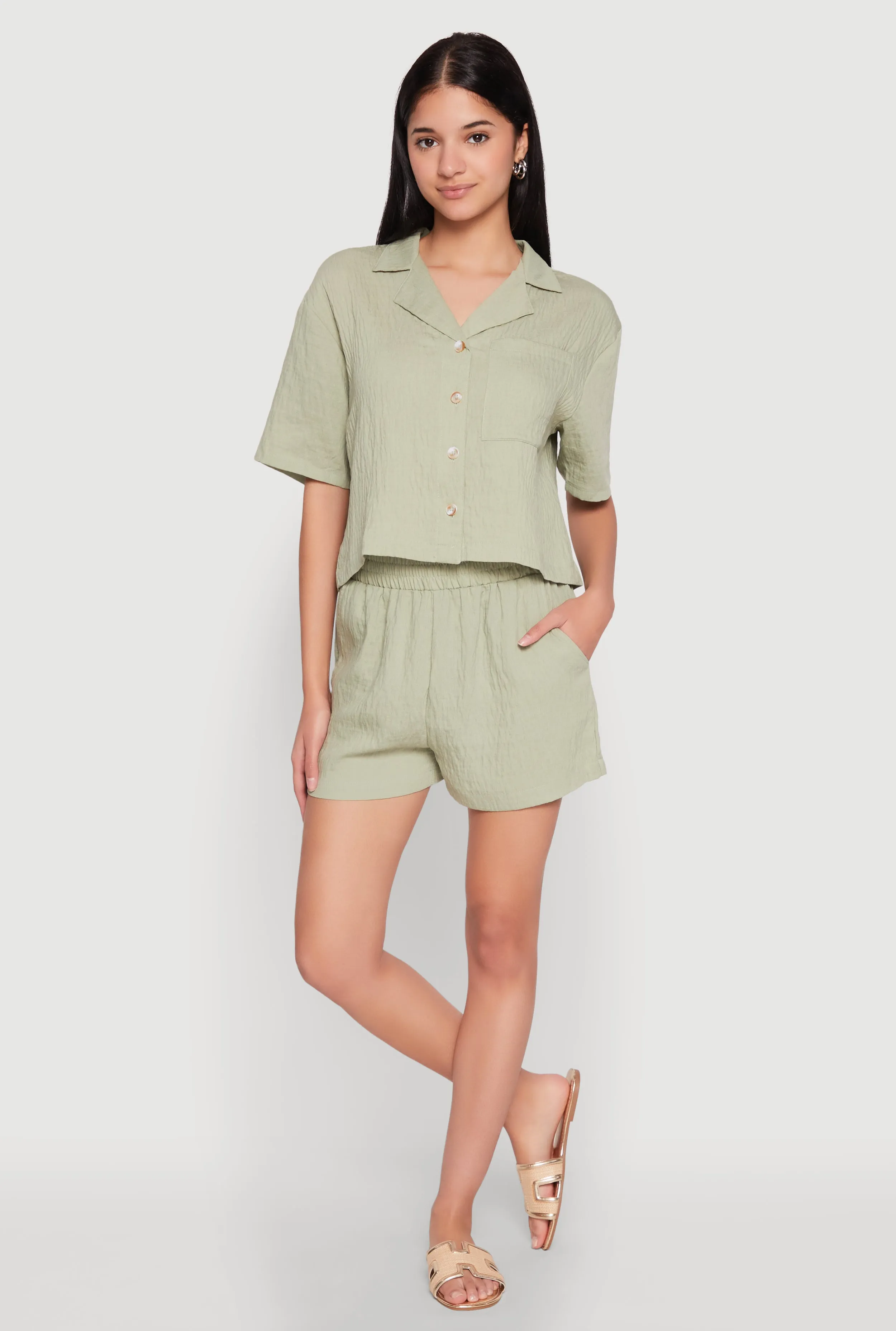 Linen High Waist Pocket Shorts sold by Rainbow product image thumbnail 2