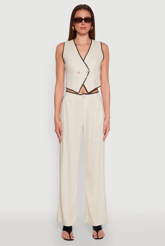 Linen Contrast Trim Pants sold by Rainbow