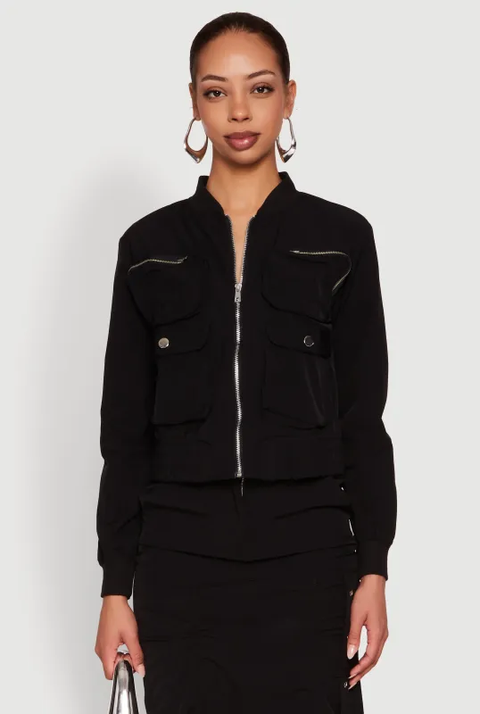 Cargo Pocket Windbreaker Bomber Jacket sold by Rainbow
