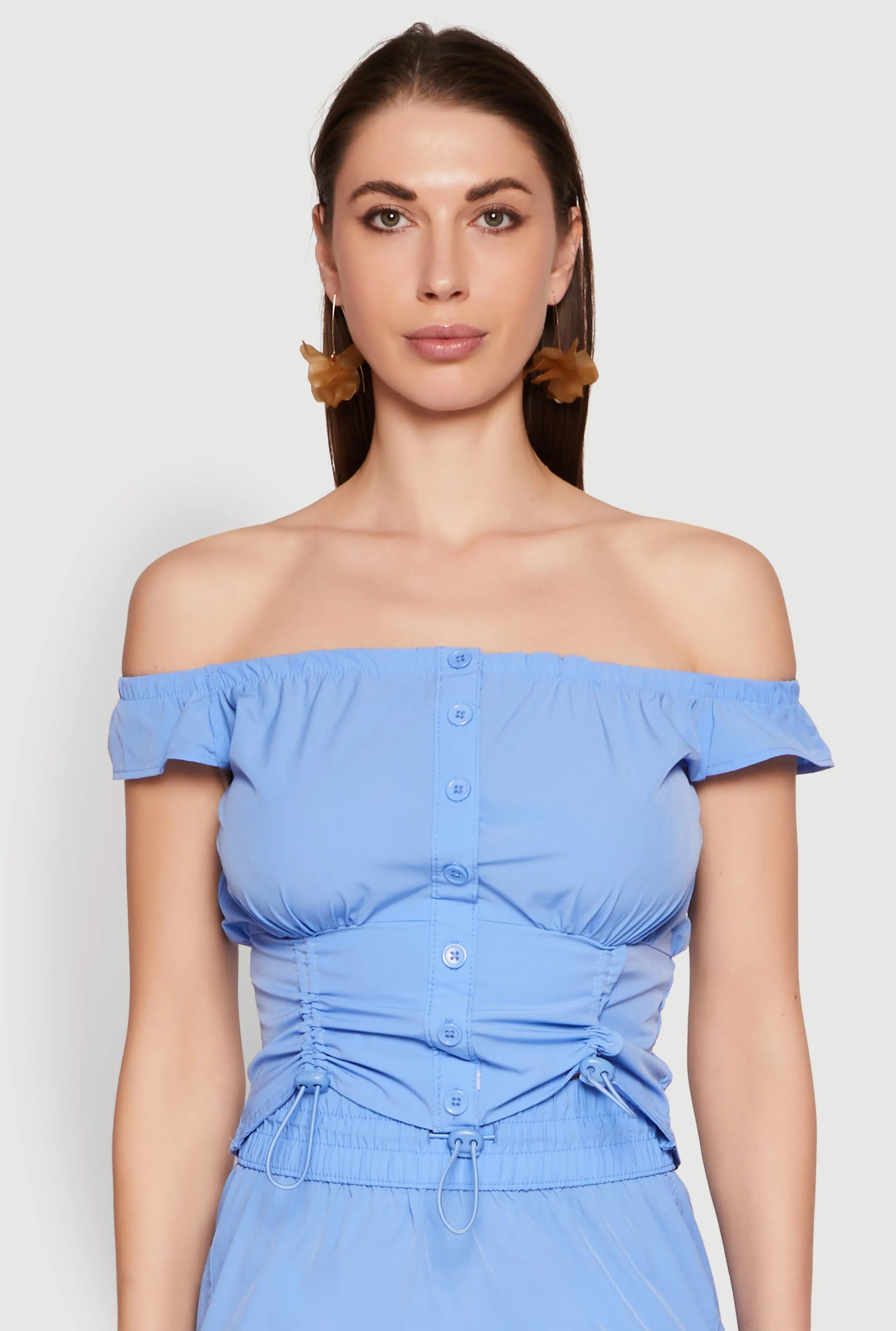 Toggle Drawstring Off The Shoulder Crop Top sold by Rainbow product image thumbnail 4