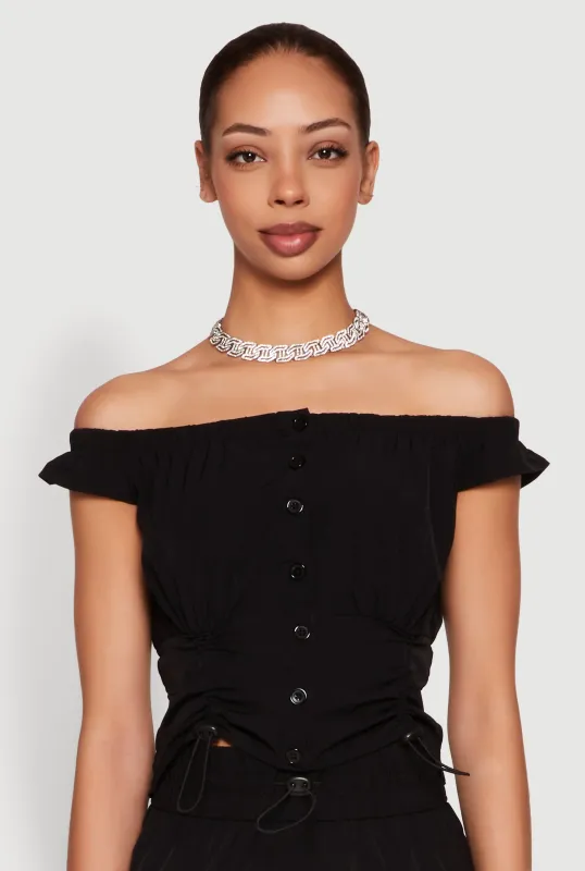 Toggle Drawstring Off The Shoulder Crop Top sold by Rainbow