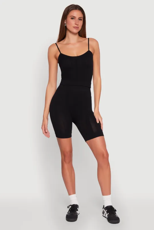 Seamless Textured Knit Cropped Cami and Bike Shorts sold by Rainbow