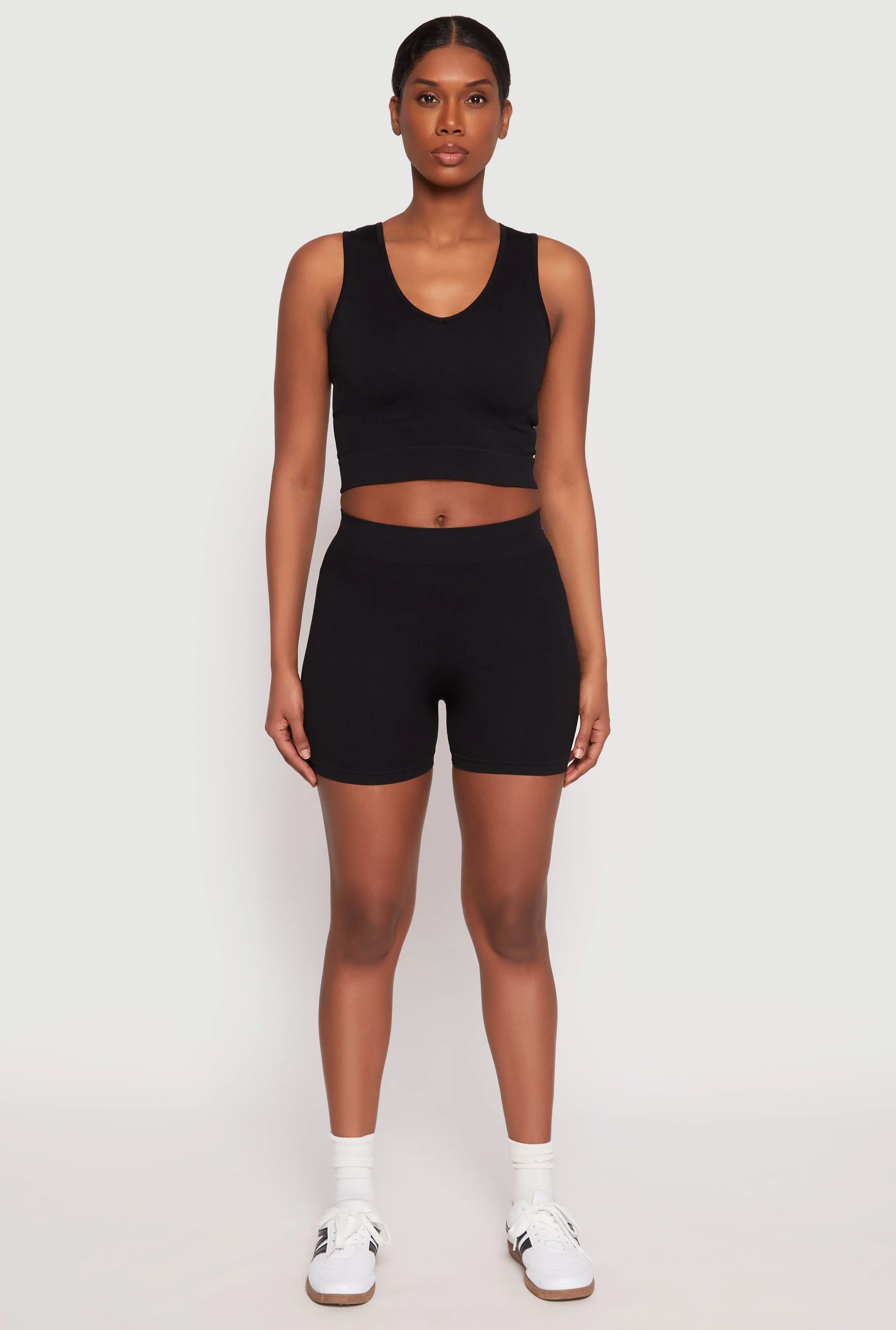 Seamless V Neck Crop Top and Biker Shorts sold by Rainbow